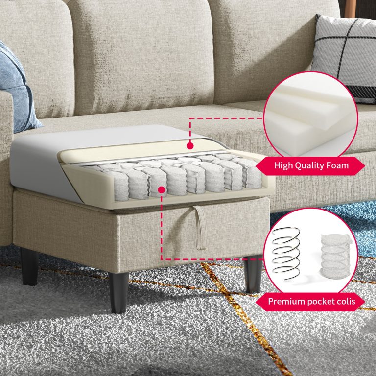 MUZZ Sectional Sofa with Movable Ottoman, Free Combination Sectional Couch, Small L Shaped Sectional Sofa with Storage Ottoman, Modern Linen Fabric Sofa Set for Living Room (Beige)
