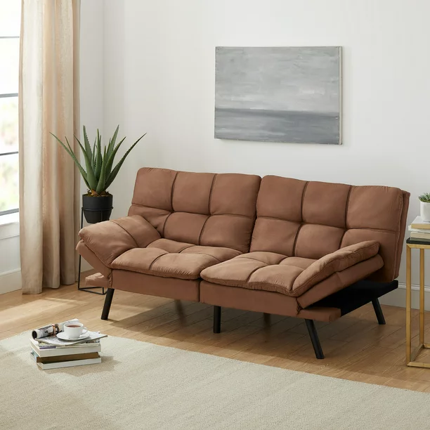 Mainstays Memory Foam Futon, Black Faux Suede