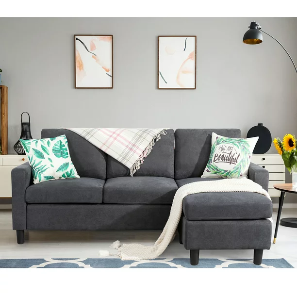 Sobaniilo Convertible Sectional Sofa Couch, Modern Linen Fabric L-Shaped 3-Seat Sofa Sectional with Reversible Chaise for Small Space