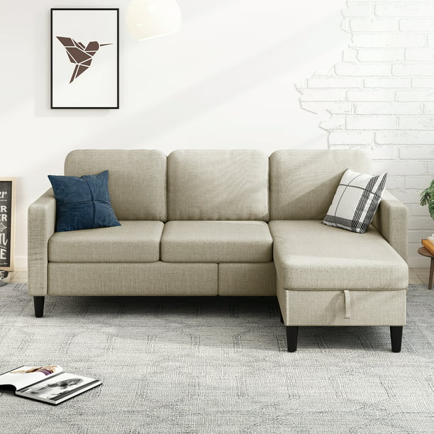 MUZZ Sectional Sofa with Movable Ottoman, Free Combination Sectional Couch, Small L Shaped Sectional Sofa with Storage Ottoman, Modern Linen Fabric Sofa Set for Living Room (Beige)