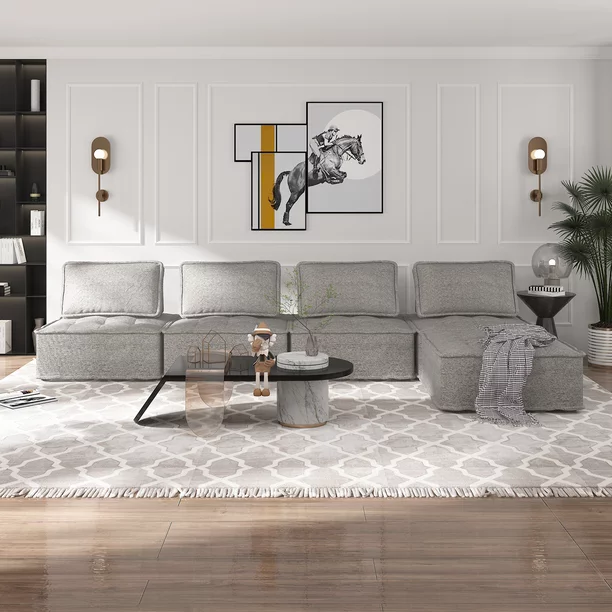 MUZZ Free Combination Sectional Sofa, 5 Seater Sofa Couch with Modern Fabric and Soft Cotton, Modular Armless Sectional Sofa Couch for Living Room, Bedroom