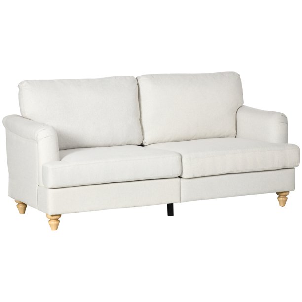 HOMCOM 3-Seater Sofa Couch, 71″ Modern Linen Fabric Sofa with Rubber Wood Legs and Slatted Frame for Living Room, Bedroom and Apartment