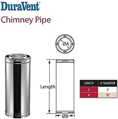 M And G DuraVent DuraVent 6DP-24 DuraPlus Triple-Wall Chimney Pipe; for Wood Stoves, Fireplaces, Furnaces, Boilers, Stoves, Ranges Fueled by Wood, Oil, Coal or Gas, 6 inch Diameter x 24 inch (4)