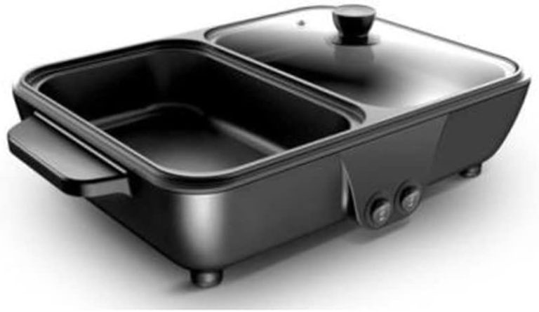 SHYPT Home and Travel Non-Stick Frying Pan Dual Purpose Electric Grill with Hot Pot Cooking Pot Cooking Pot (Color : A, Size : 34.5 * 22 * 8cm) Brand: zzdsh