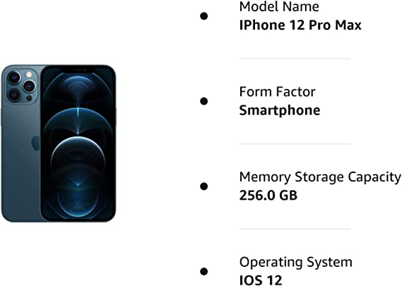 Apple iPhone 12 Pro Max, 256GB, Pacific Blue – Unlocked (Renewed Premium)