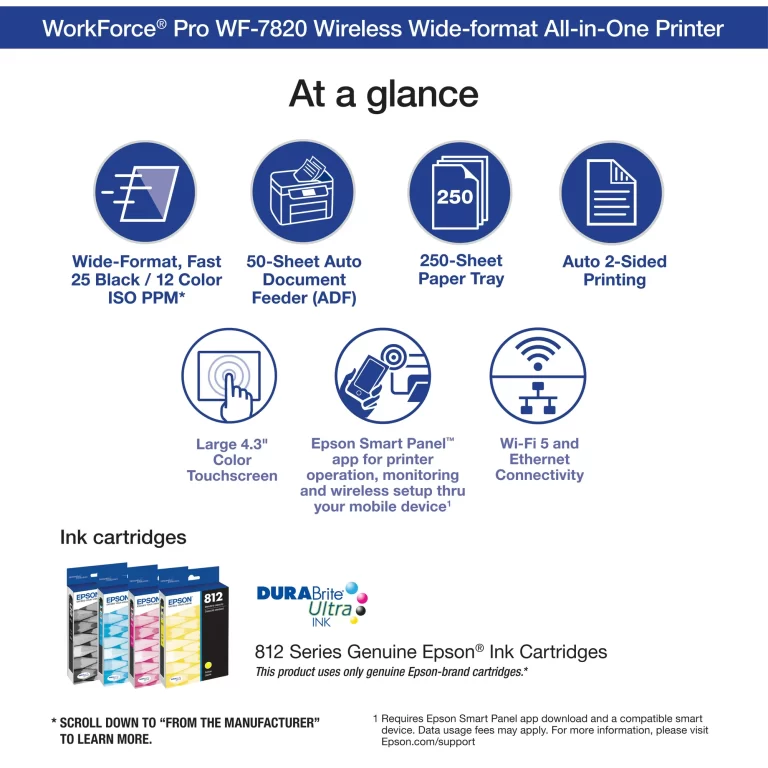 Epson WorkForce Pro WF-4820 Wireless All-in-One Printer with Auto 2-Sided Printing, 35-Page ADF, 250-Sheet Paper Tray and 4.3″ Color Touchscreen