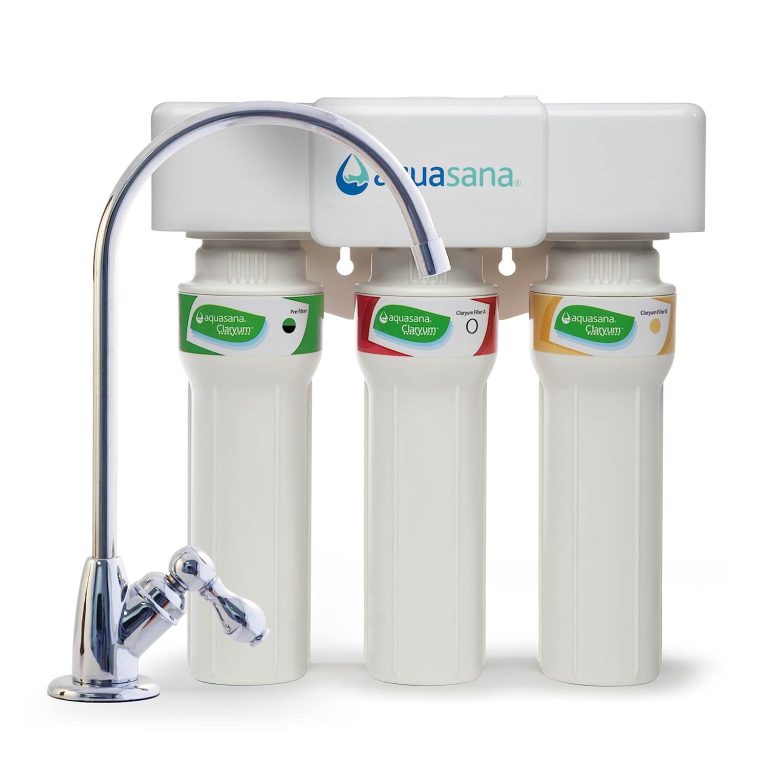 Aquasana 3-Stage Max Flow Claryum Under Sink Water Filter System – Kitchen Counter Claryum Filtration – Filters 99% Of Chlorine – Chrome Faucet – AQ-5300+.56 , White