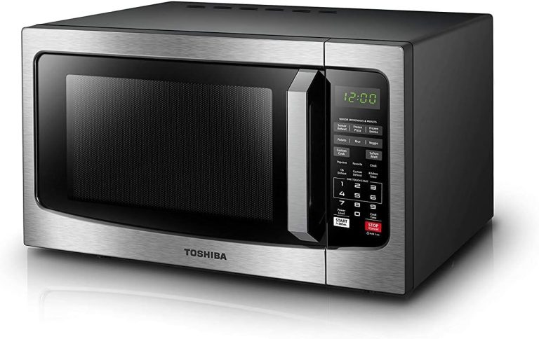 TOSHIBA EM131A5C-BS Countertop Microwave Ovens 1.2 Cu Ft, 12.4″ Removable Turntable Smart Humidity Sensor 12 Auto Menus Mute Function ECO Mode Easy Clean Interior Black Color 1100W
