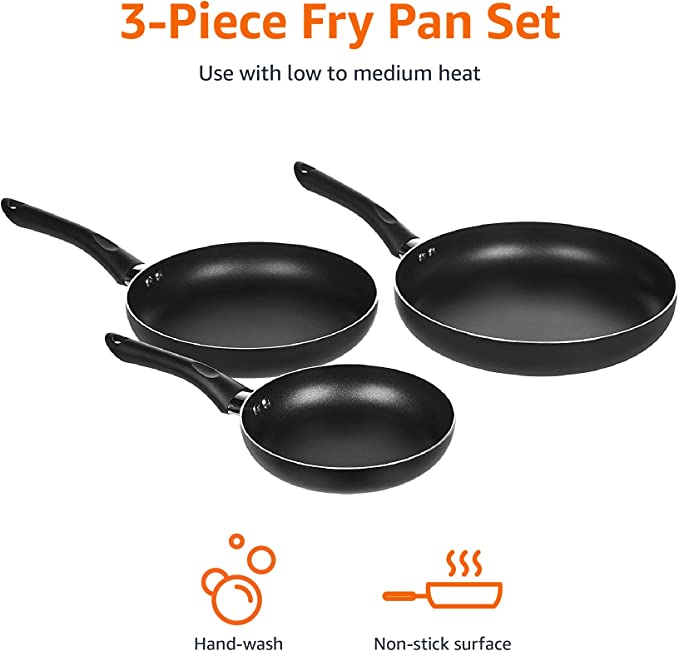 Amazon Basics 3-Piece Non-Stick Frying Pan Set – 8 Inch, 10 Inch, and 12 Inch