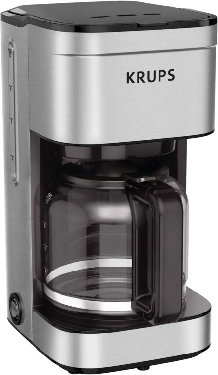 Krups Simply Brew Stainless Steel Drip Coffee Maker 10 Cup 900 Watts Coffee Filter, Drip Free, Dishwasher Safe Pot Silver and Black