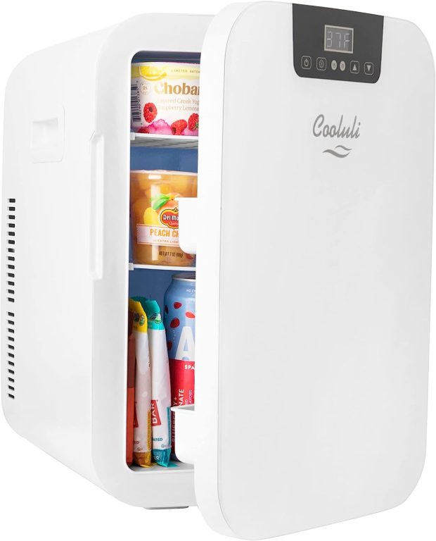 Cooluli 20L Mini Fridge For Bedroom – Car, Office Desk & College Dorm Room – Glass Front & Digital Temperature Control – Small 12v Refrigerator for Food, Drinks, Skincare, Beauty & Breast Milk