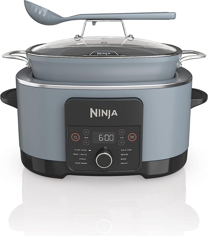 Ninja MC1001 Foodi PossibleCooker PRO 8.5 Quart Multi-Cooker, with 8-in-1 Slow Cooker, Dutch Oven, Steamer & More, Glass Lid & Integrated Spoon, Nonstick, Oven Safe Pot to 500Â°F, Sea Salt Gray