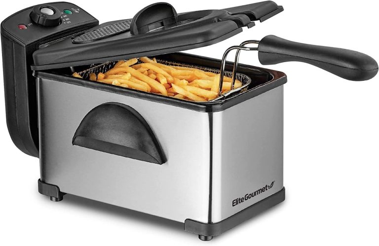 Elite Gourmet EDF-401T Electric Immersion Deep Fryer 3-Baskets, 1700-Watt, Timer Control, Adjustable Temperature, Lid with Viewing Window and Odor Free Filter, Stainless Steel and Black