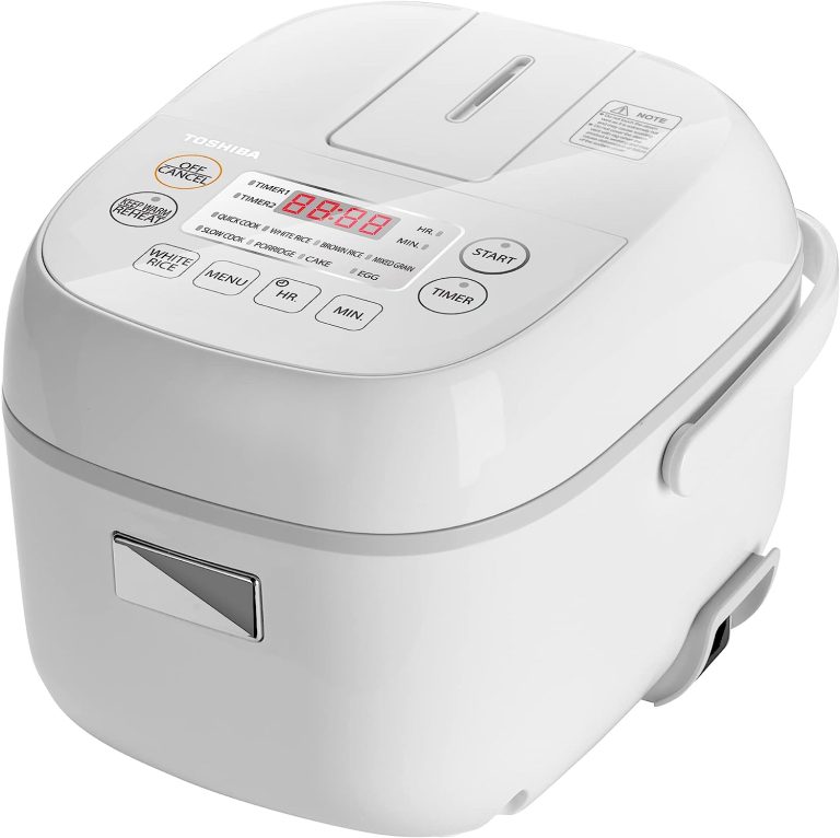 Toshiba Low Carb Digital Programmable Multi-functional Rice Cooker, Slow Cooker, Steamer & Warmer, 5.5 Cups Uncooked with Fuzzy Logic and One-Touch Cooking, 24 Hour Delay Timer and Auto Keep Warm Feature, White