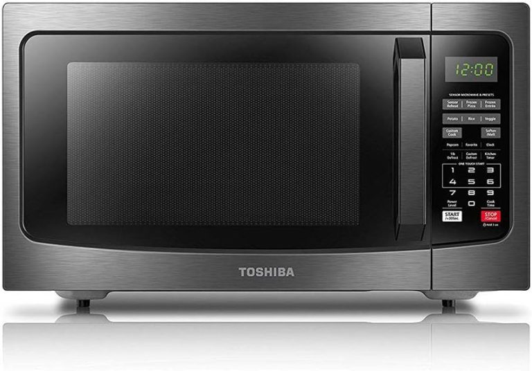 TOSHIBA EM131A5C-BS Countertop Microwave Ovens 1.2 Cu Ft, 12.4″ Removable Turntable Smart Humidity Sensor 12 Auto Menus Mute Function ECO Mode Easy Clean Interior Black Color 1100W