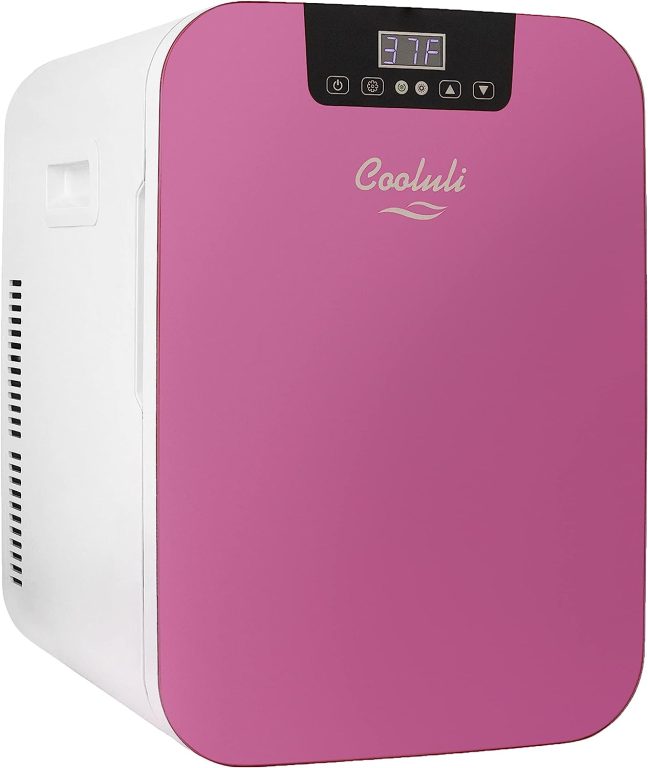 Cooluli 20L Mini Fridge For Bedroom – Car, Office Desk & College Dorm Room – Glass Front & Digital Temperature Control – Small 12v Refrigerator for Food, Drinks, Skincare, Beauty & Breast Milk