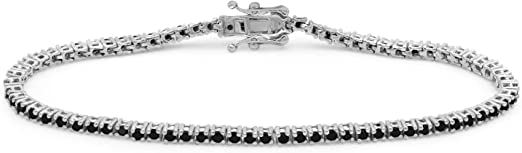 JEWELEXCESS Diamond Tennis Bracelets for Women â€“ 2.00 Carat Black Diamond Sterling Silver Bracelet â€“ Hypoallergenic Diamond Tennis Bracelet Silver â€“ Tennis Bracelets for Women Sterling Silver Bracelets