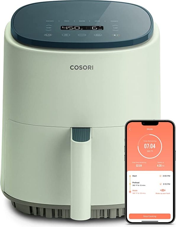 COSORI Air Fryer 4 Qt, 7 Cooking Functions Airfryer, 150+ Recipes on Free App, 97% less fat Freidora de Aire, Dishwasher-safe, Designed for 1-3 People, Lite 4.0-Quart Smart Air Fryer, White