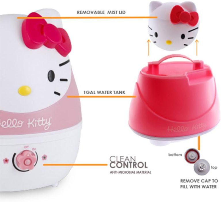 Crane Adorables Ultrasonic Humidifiers for Bedroom and Baby Nursery, 1 Gallon Cool Mist Air Humidifier for Large Room or Kid’s Room, Humidifier Filters Optional, Hello Kitty
