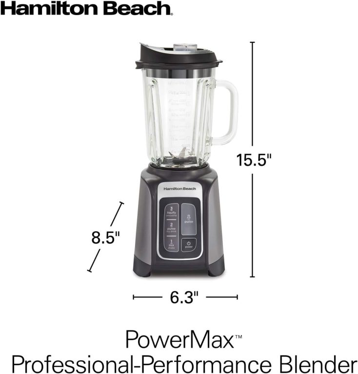 Hamilton Beach PowerMax Professional-Performance Blender for Shakes and Smoothies, Puree and Ice Crush, 48oz BPA-Free Glass Jar, 1680 Watts, Stainless Steel Blades (58600)