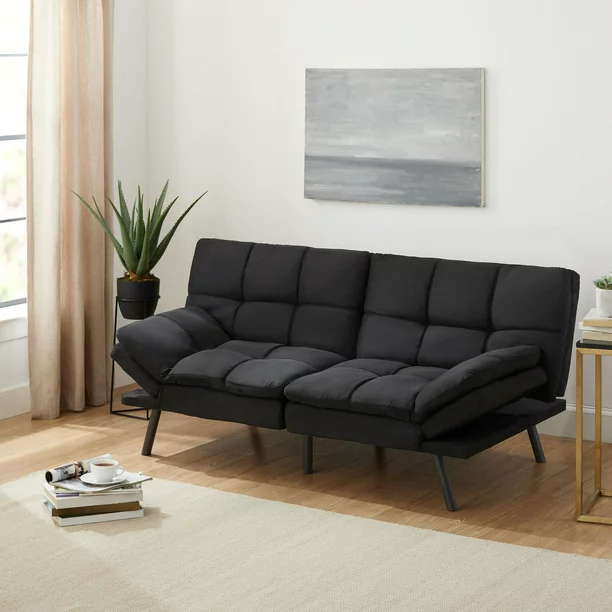 Mainstays Memory Foam Futon, Black Faux Suede
