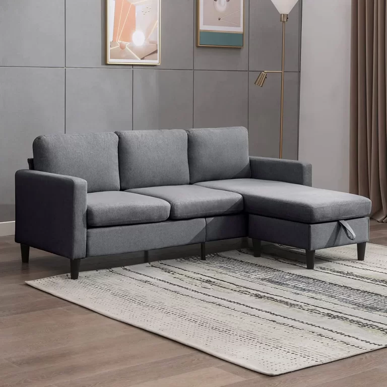 Mixoy 86″ Sectional Sofa with Storage Ottoman, Free Combination L Shaped Sofa with Movable Ottoman, Modern Linen Fabric Sectional Couch