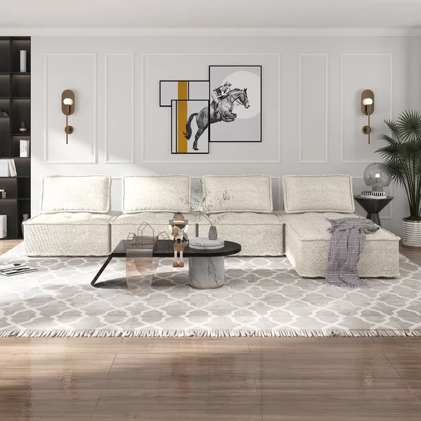 MUZZ Free Combination Sectional Sofa, 5 Seater Sofa Couch with Modern Fabric and Soft Cotton, Modular Armless Sectional Sofa Couch for Living Room, Bedroom