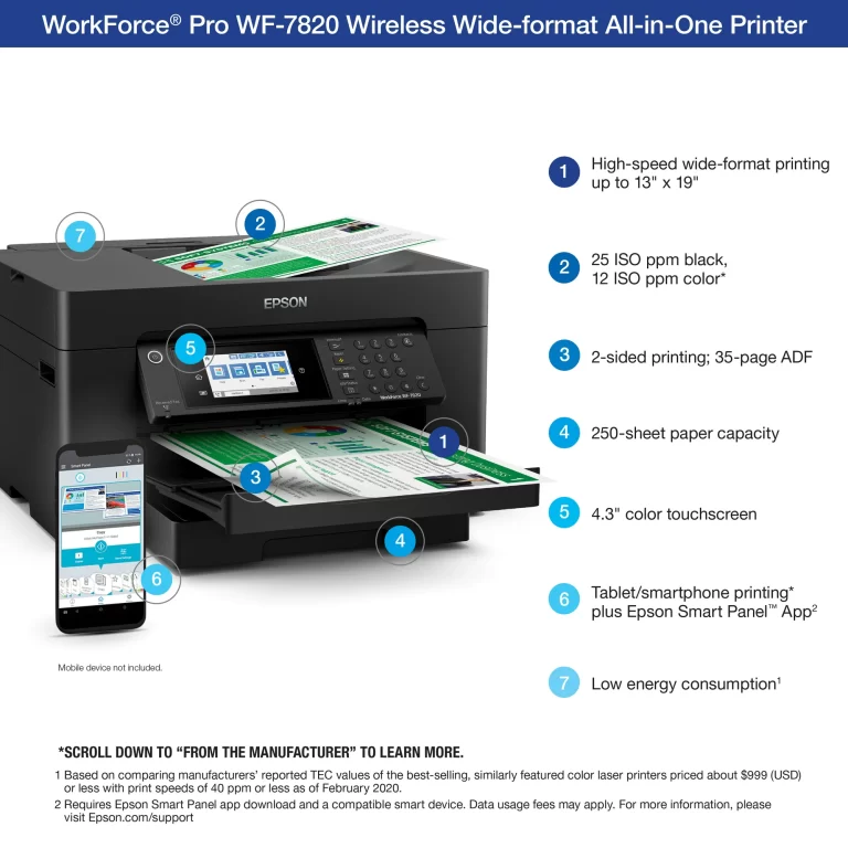 Epson WorkForce Pro WF-4820 Wireless All-in-One Printer with Auto 2-Sided Printing, 35-Page ADF, 250-Sheet Paper Tray and 4.3″ Color Touchscreen