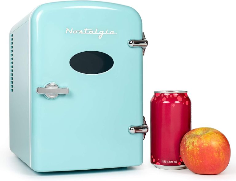 Nostalgia RF6RRAQ Retro 6-Can Personal Cooling and Heating Mini Refrigerator with Carry Handle for Home Office, Car, Boat or Dorm Room-Includes AC/DC Power Cords, Aqua