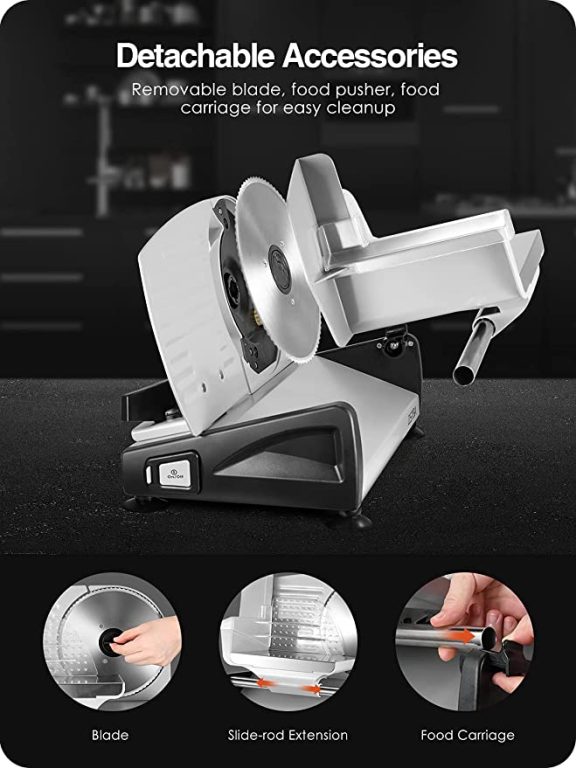 OSTBA Meat Slicer 200W Deli Food Slicer with 3 Removable Stainless Steel Blades for Home Use, 0-15mm Adjustable Thickness Slicer Machine for Meat, Cheese, Bread