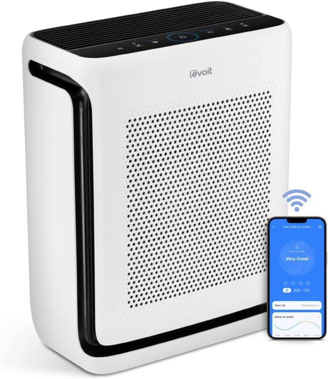 LEVOIT Air Purifiers for Home Large Room Up to 1900 FtÂ² in 1 Hr with Washable Filters, Air Quality Monitor, Smart WiFi, H13 True HEPA Filter Removes 99.97% of Allergy, Pet Hair in Bedroom, Vital 200S