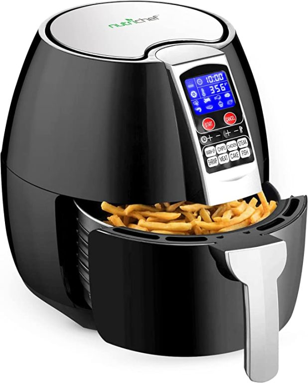 Hot Air Fryer Oven – Oilless Convection Power Multi Cooker with Digital Display and 3.7 Qt Capacity – Perfect for Baking, Grilling, and More – Includes Basket Pan – Stainless Steel