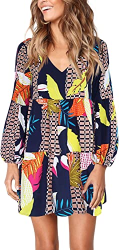 Amoretu Women Summer Tunic Dress V Neck Casual Loose Flowy Swing Shift Dresses