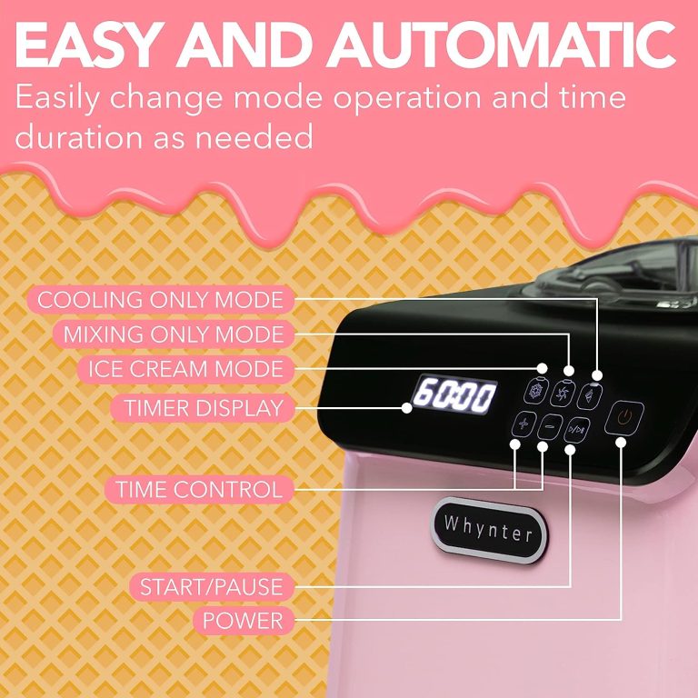 Whynter ICM-128BPS Upright Automatic Ice Cream Maker 1.28 Quart Capacity with Built-in Compressor, no pre-freezing, LCD Digital Display, Timer, with Stainless Steel Bowl Limited Black Pink Edition