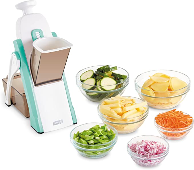 DASH Safe SliceÂ® Mandoline Slicer, Julienne + Dicer for Vegetables, Meal Prep & More with 30+ Presets & Thickness Adjuster – Aqua