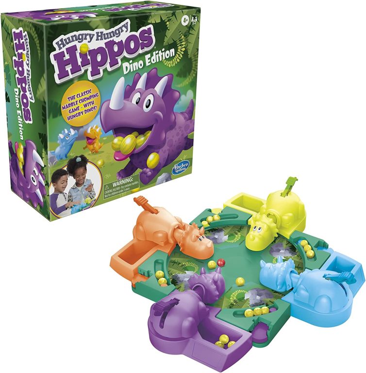 Hungry Hungry Hippos Dino Edition Board Game, Pre-School Game for Ages 4 and Up; For 2 to 4 Players (Amazon Exclusive)