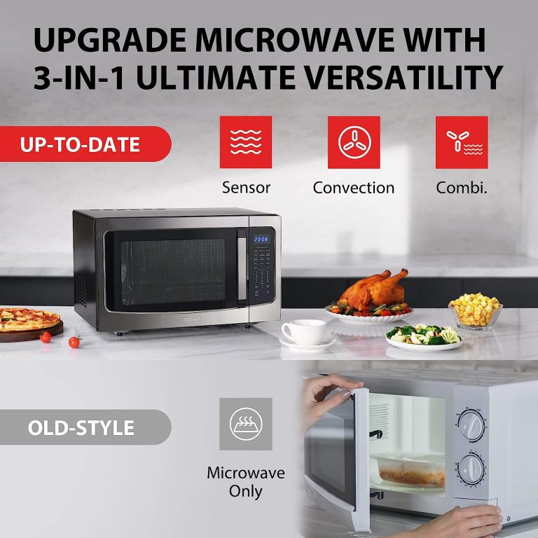 TOSHIBA EM131A5C-BS Countertop Microwave Ovens 1.2 Cu Ft, 12.4″ Removable Turntable Smart Humidity Sensor 12 Auto Menus Mute Function ECO Mode Easy Clean Interior Black Color 1100W