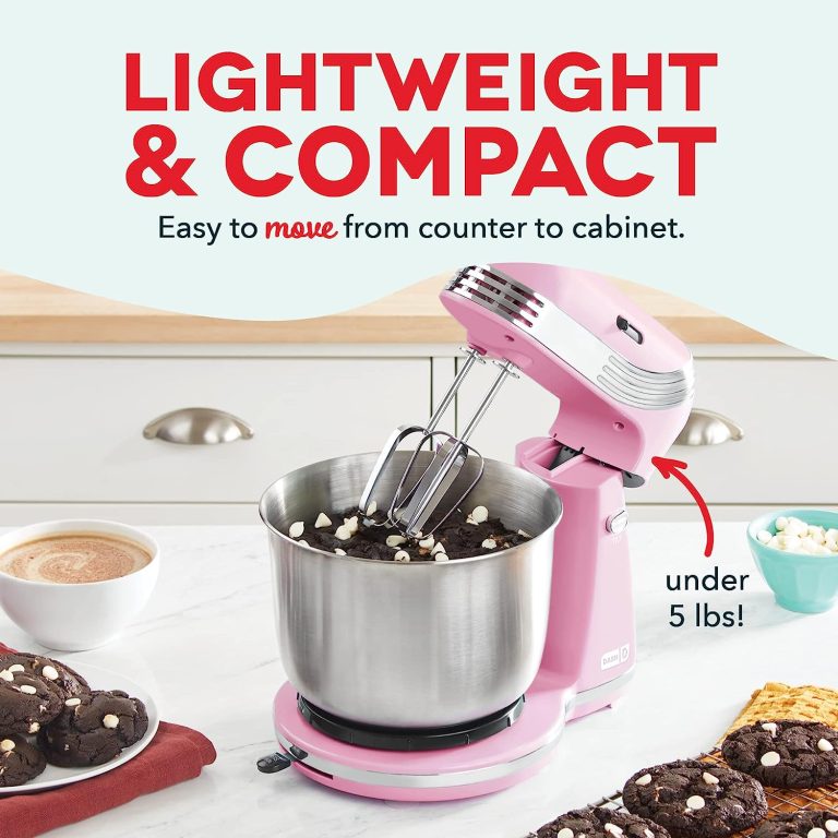 Dash Stand Mixer (Electric Mixer for Everyday Use): 6 Speed Stand Mixer with 3 Quart Stainless Steel Mixing Bowl, Dough Hooks & Mixer Beaters for Frosting, Meringues & More – Pink