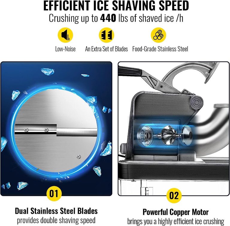 VEVOR 110V Commercial Ice Crusher 440LBS/H, ETL Approved 300W Electric Snow Cone Machine with Dual Blades, Stainless Steel Shaved Ice Machine with Safety On/Off Switch for Family, Restaurants, Bars
