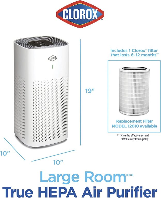 Clorox Air Purifiers for Home, True HEPA Filter, Large Rooms up to 1,500 Sq Ft, Removes 99.9% of Mold, Viruses, Wildfire Smoke, Allergens, Pet Allergies, Dust, AUTO Mode, Whisper Quiet