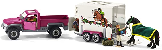 Schleich Horse Truck and Trailer Toys â€“ 14 Piece Pickup Truck & Trailer Playset, with Horse Figurine, Rider Action Figure, and Pony Accessories, for Girls and Boys Ages 5 and Above