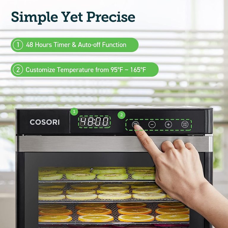 COSORI Food Dehydrator for Jerky, Large Drying Space with 6.48ftÂ², 600W Dryer Machine, 6 Stainless Steel Trays, 48H Timer, 165Â°F Temperature Control, for Fruit, Meat, Dog Treats, Herbs, and Yogurt