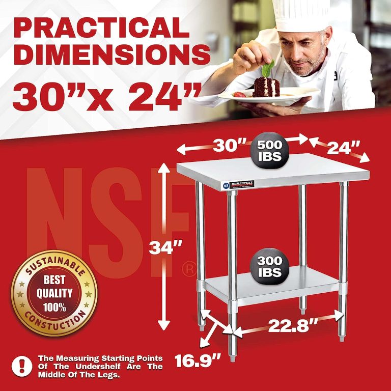 Food Prep Stainless Steel Table – DuraSteel 30 x 24 Inch Commercial Metal Workbench with Adjustable Under Shelf – NSF Certified – For Restaurant, Warehouse, Home, Kitchen, Garage
