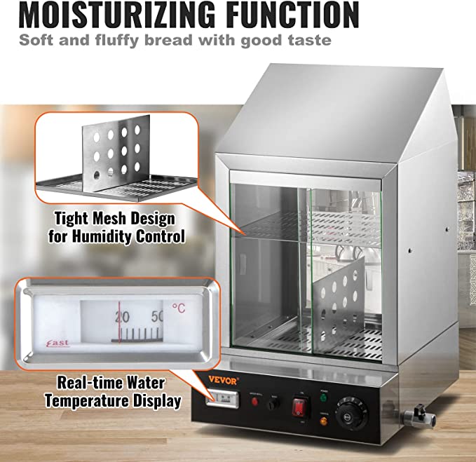 VEVOR Hot Dog Machine, 36 L, 2-Tier Hot Dog Steamer for 200 Hotdogs & 42 Buns, 1200W Electric Bun Warmer Cooker with Rotary Knob Temp Display 7.5 L Water Tank, Stainless Frame and Tempered Glass Doors