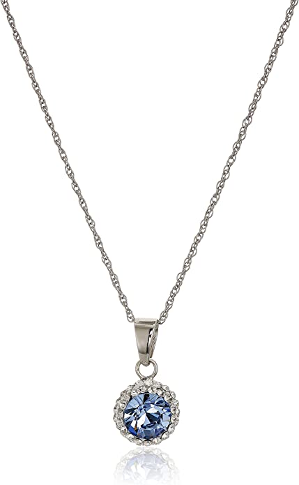 Sterling Silver Crystal Halo Pendant Necklace,18″