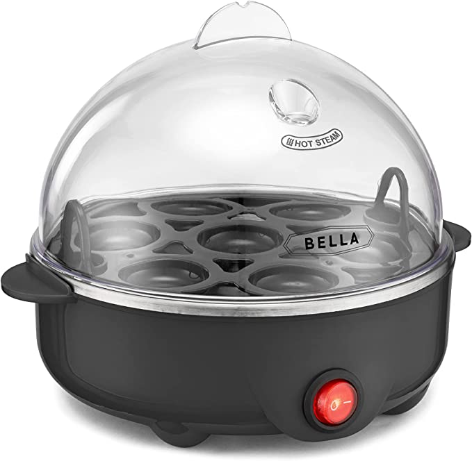 BELLA Rapid Electric Egg Cooker and Poacher with Auto Shut Off for Omelet, Soft, Medium and Hard Boiled Eggs – 7 Egg Capacity Tray, Single Stack, Black