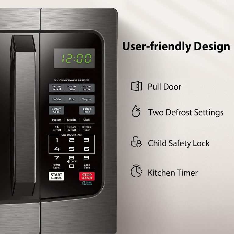 TOSHIBA EM131A5C-BS Countertop Microwave Ovens 1.2 Cu Ft, 12.4″ Removable Turntable Smart Humidity Sensor 12 Auto Menus Mute Function ECO Mode Easy Clean Interior Black Color 1100W