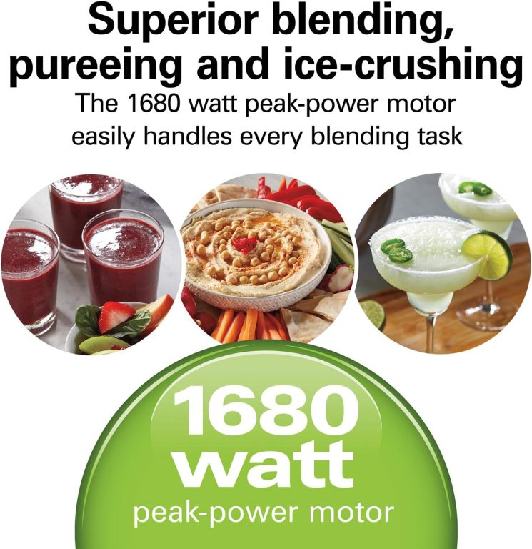 Hamilton Beach PowerMax Professional-Performance Blender for Shakes and Smoothies, Puree and Ice Crush, 48oz BPA-Free Glass Jar, 1680 Watts, Stainless Steel Blades (58600)
