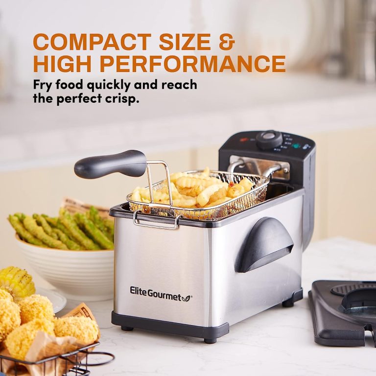 Elite Gourmet EDF-401T Electric Immersion Deep Fryer 3-Baskets, 1700-Watt, Timer Control, Adjustable Temperature, Lid with Viewing Window and Odor Free Filter, Stainless Steel and Black