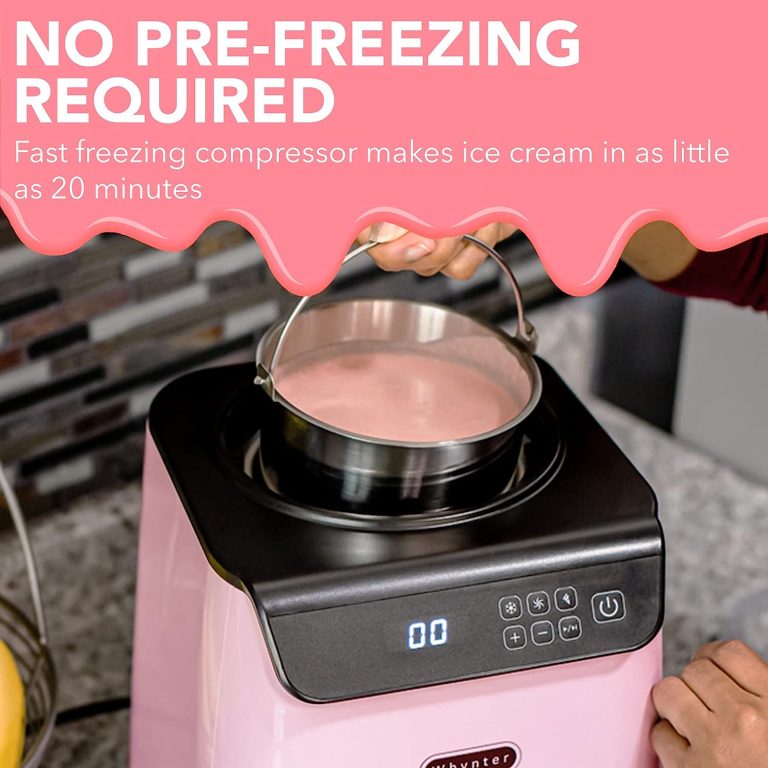 Whynter ICM-128BPS Upright Automatic Ice Cream Maker 1.28 Quart Capacity with Built-in Compressor, no pre-freezing, LCD Digital Display, Timer, with Stainless Steel Bowl Limited Black Pink Edition